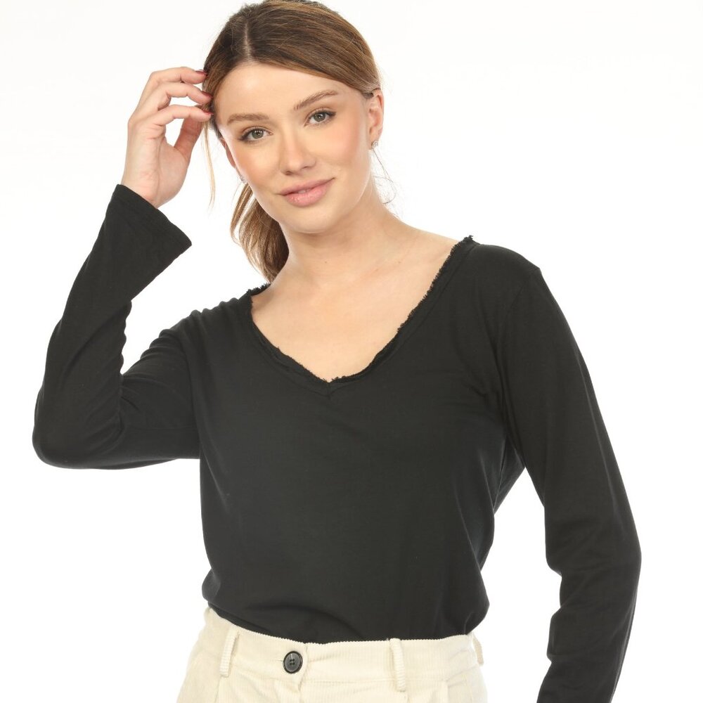 Black V Neck Pocket Top